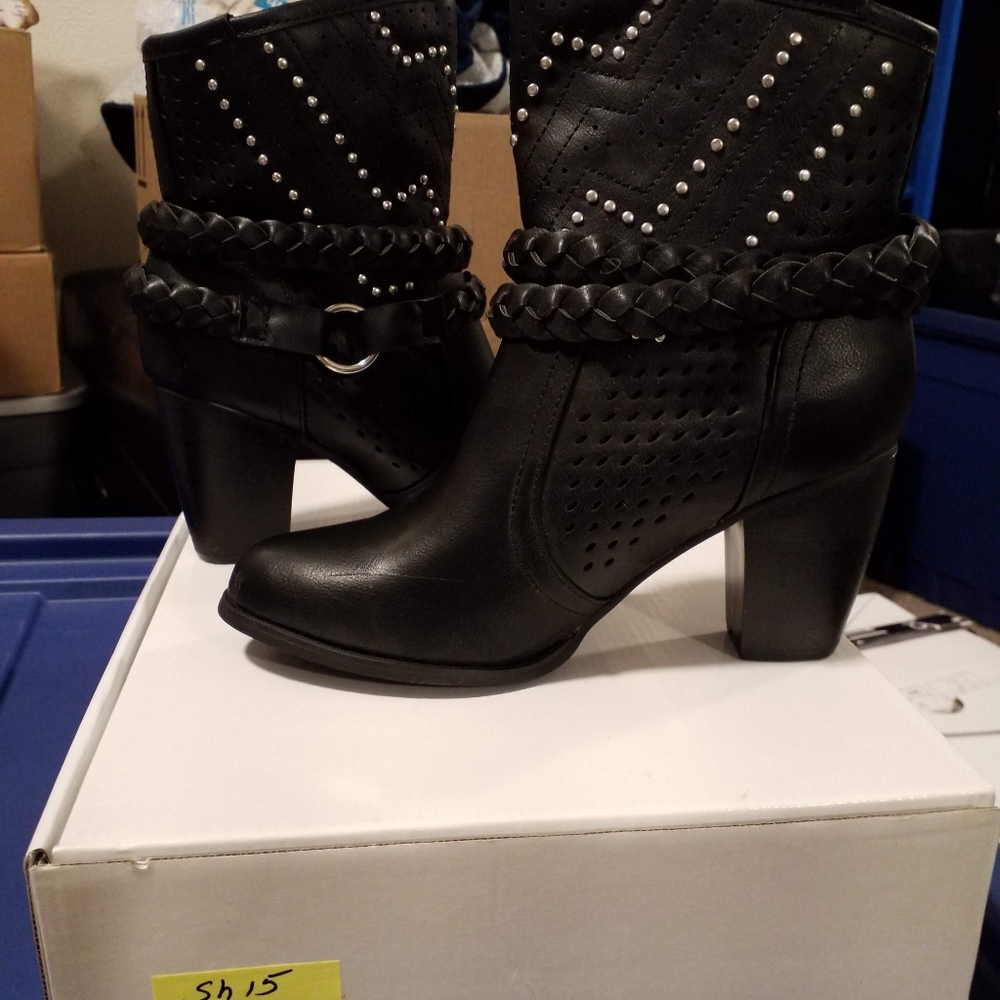 Black Studded Rope Bootie - Picture 2 of 8